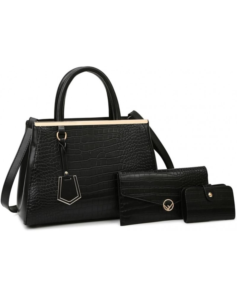 Women Handbag Top Handle Satchel Purse Crocodile Pattern Leather Crossbody Bag Fashion Ladies Tote Shoulder Bag Black $25.01 ...