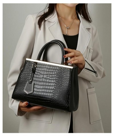 Women Handbag Top Handle Satchel Purse Crocodile Pattern Leather Crossbody Bag Fashion Ladies Tote Shoulder Bag Black $25.01 ...