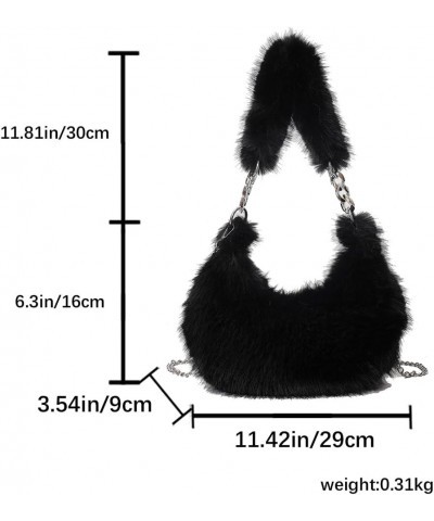 Women Plush Underarm Bag Zipper Chain Shoulder Bag Versatile Chain Crossbody Bag Soft Girl Satchel Purse Black $8.38 Totes