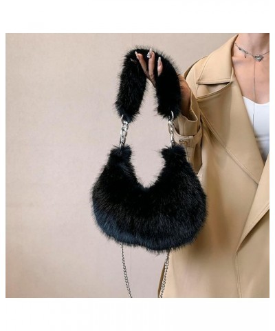 Women Plush Underarm Bag Zipper Chain Shoulder Bag Versatile Chain Crossbody Bag Soft Girl Satchel Purse Black $8.38 Totes