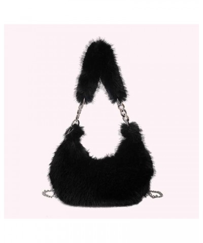 Women Plush Underarm Bag Zipper Chain Shoulder Bag Versatile Chain Crossbody Bag Soft Girl Satchel Purse Black $8.38 Totes