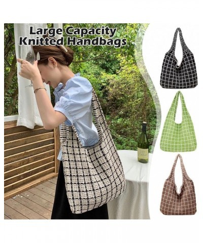 Checkered Tote Bag for Women Large Capacity Crochet Bags Summer Beach Tote Bag Retro Knitted Shoulder Bag Beige $10.70 Totes