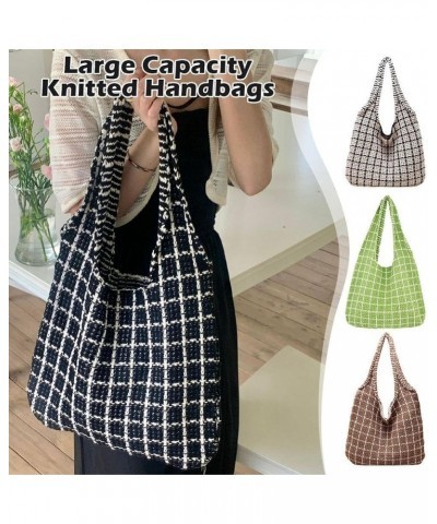 Checkered Tote Bag for Women Large Capacity Crochet Bags Summer Beach Tote Bag Retro Knitted Shoulder Bag Beige $10.70 Totes