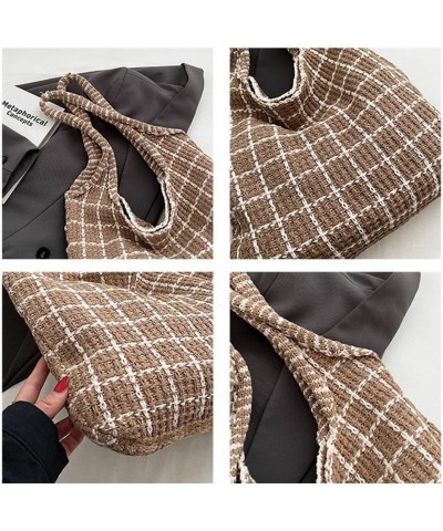 Checkered Tote Bag for Women Large Capacity Crochet Bags Summer Beach Tote Bag Retro Knitted Shoulder Bag Beige $10.70 Totes