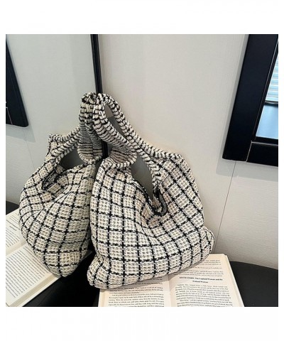 Checkered Tote Bag for Women Large Capacity Crochet Bags Summer Beach Tote Bag Retro Knitted Shoulder Bag Beige $10.70 Totes