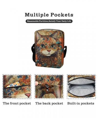 Beautiful Flower Cat Sling Bag Zipper Closure Crossbody Messenger Bags Purse with Card Phone Passport Compartment 6.6×9.4×2.5...