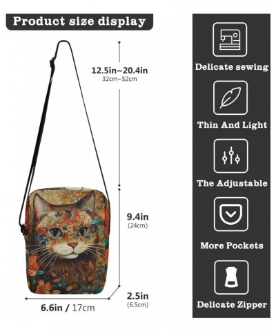 Beautiful Flower Cat Sling Bag Zipper Closure Crossbody Messenger Bags Purse with Card Phone Passport Compartment 6.6×9.4×2.5...