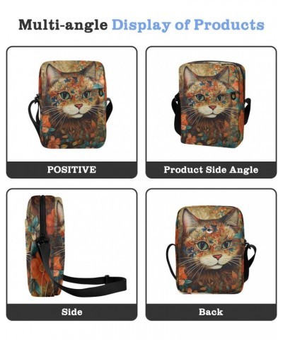 Beautiful Flower Cat Sling Bag Zipper Closure Crossbody Messenger Bags Purse with Card Phone Passport Compartment 6.6×9.4×2.5...