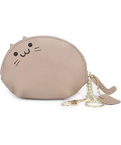 Women Genuine First Layer Cowhide Leather Coin Purse Pocket Female Zipper Cat Pouch Wallet Card Holder Mini Simple Bag (Yello...