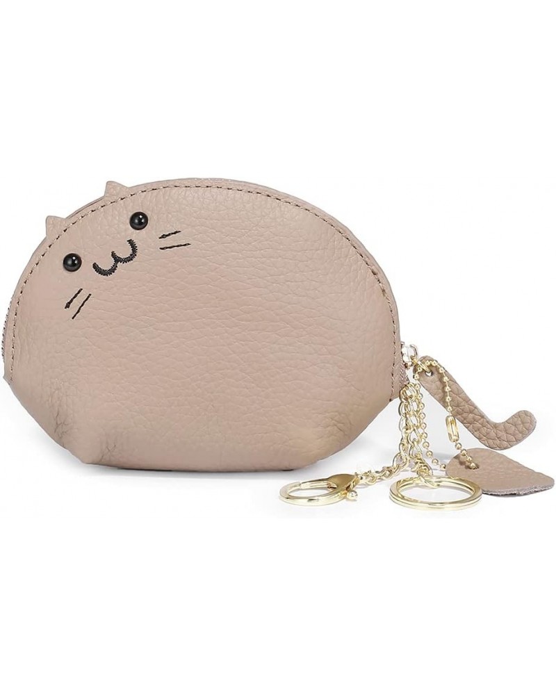 Women Genuine First Layer Cowhide Leather Coin Purse Pocket Female Zipper Cat Pouch Wallet Card Holder Mini Simple Bag (Yello...