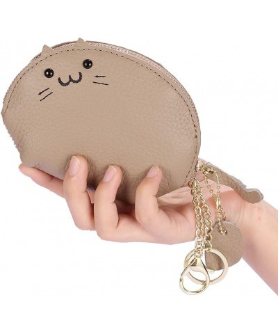 Women Genuine First Layer Cowhide Leather Coin Purse Pocket Female Zipper Cat Pouch Wallet Card Holder Mini Simple Bag (Yello...