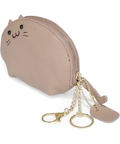 Women Genuine First Layer Cowhide Leather Coin Purse Pocket Female Zipper Cat Pouch Wallet Card Holder Mini Simple Bag (Yello...