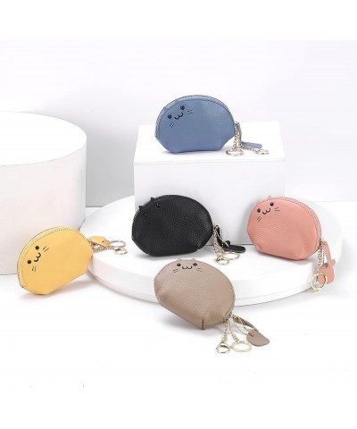 Women Genuine First Layer Cowhide Leather Coin Purse Pocket Female Zipper Cat Pouch Wallet Card Holder Mini Simple Bag (Yello...