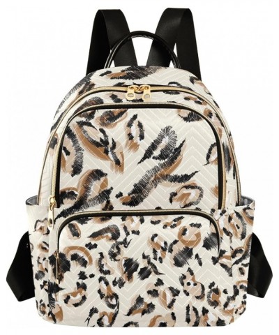 Purple Kittens Halloween Casual Backpack Quilted Backpack Purse for Women Beige Leopard Pattern Small $16.79 Backpacks