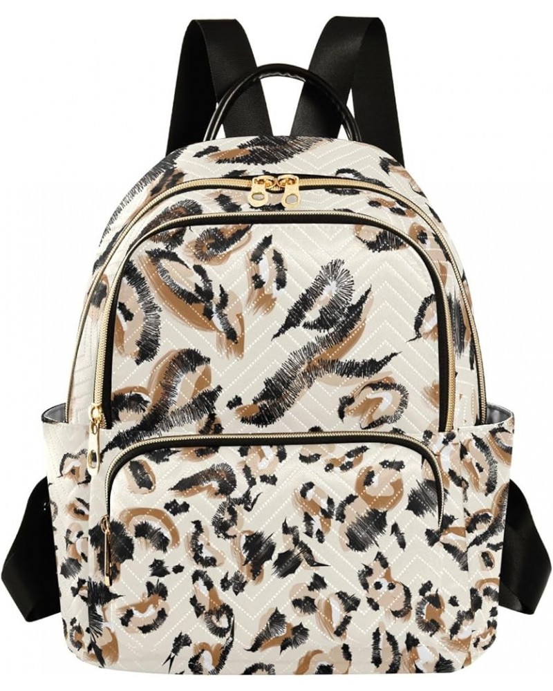 Purple Kittens Halloween Casual Backpack Quilted Backpack Purse for Women Beige Leopard Pattern Small $16.79 Backpacks