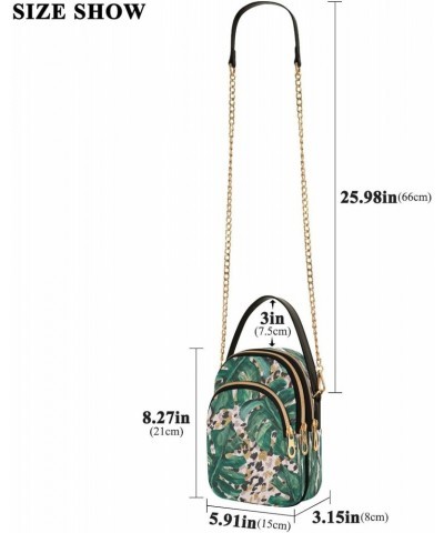 Summer Tropical Leaves Crossbody Bags for Women Quilted Chain Crossbody Purses Trendy Leopard Print Cross Body Phone Purse Ha...