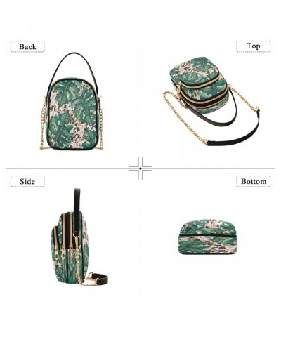 Summer Tropical Leaves Crossbody Bags for Women Quilted Chain Crossbody Purses Trendy Leopard Print Cross Body Phone Purse Ha...