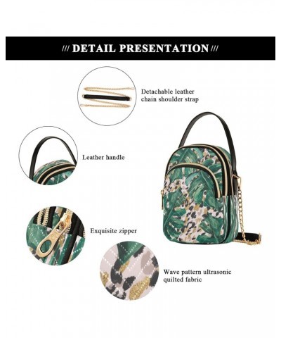 Summer Tropical Leaves Crossbody Bags for Women Quilted Chain Crossbody Purses Trendy Leopard Print Cross Body Phone Purse Ha...