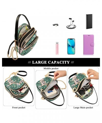 Summer Tropical Leaves Crossbody Bags for Women Quilted Chain Crossbody Purses Trendy Leopard Print Cross Body Phone Purse Ha...