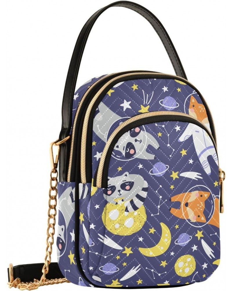 Cute Fox Astronaut Women's Crossbody Handbags Quilted Shoulder Bag with Chain Strap Raccoon Trendy Cross Body Cell Phone Cros...