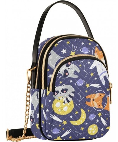 Cute Fox Astronaut Women's Crossbody Handbags Quilted Shoulder Bag with Chain Strap Raccoon Trendy Cross Body Cell Phone Cros...