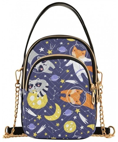 Cute Fox Astronaut Women's Crossbody Handbags Quilted Shoulder Bag with Chain Strap Raccoon Trendy Cross Body Cell Phone Cros...