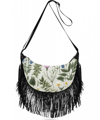 Spring Leaves Floral Flower Tassel Crossbody Handbags for Women Ample Capacity Shoulder Bag with Adjustable Strap Durable Sat...