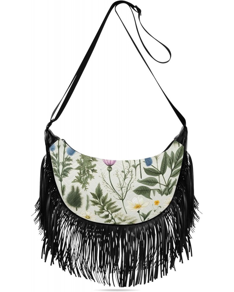 Spring Leaves Floral Flower Tassel Crossbody Handbags for Women Ample Capacity Shoulder Bag with Adjustable Strap Durable Sat...