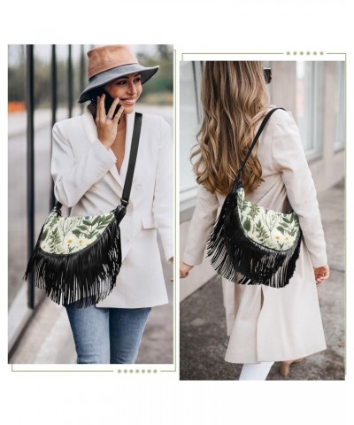 Spring Leaves Floral Flower Tassel Crossbody Handbags for Women Ample Capacity Shoulder Bag with Adjustable Strap Durable Sat...