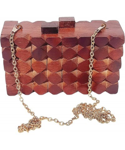 Wooden Clutch Purse Bridal Clutch Handmade Brown Wooden Clutch cum Sling Bag Detachable $18.80 Clutches