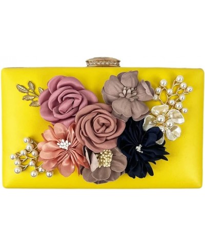 Shiiriin Women's 3D Floral Clutch Purse Handbag | Handmade with Pearls | Perfect for Bridal, Wedding and Parties Yellow $20.2...