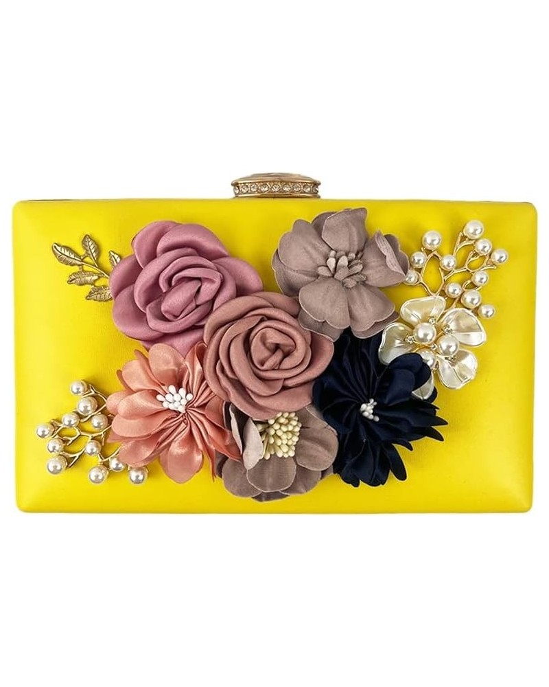 Shiiriin Women's 3D Floral Clutch Purse Handbag | Handmade with Pearls | Perfect for Bridal, Wedding and Parties Yellow $20.2...