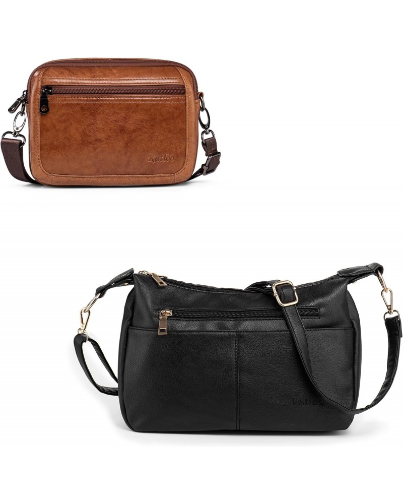 Black Women Leather Hobo Bag with Shoulder Strap and Brown Men Leather Crossbody Phone Bag (2 Pack) $21.55 Hobo Bags