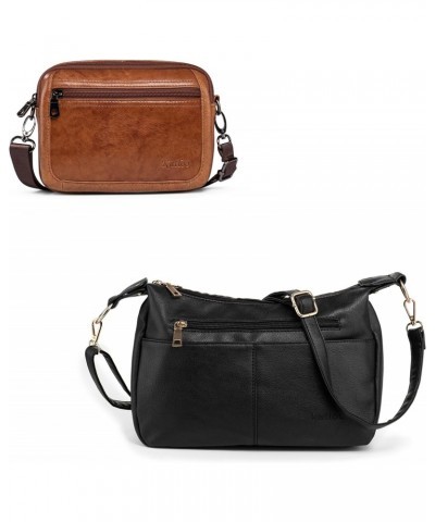 Black Women Leather Hobo Bag with Shoulder Strap and Brown Men Leather Crossbody Phone Bag (2 Pack) $21.55 Hobo Bags