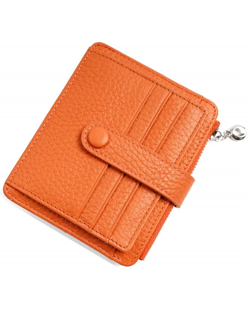 Women's Small Card Holder Genuine Leather Lightweight Ladies Multi-Pocket Purses with Zipper Coin Pocket (Brown) Orange $21.6...