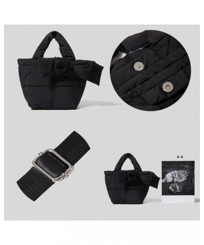 Puffer Tote Bag, Trendy Chic Quilted Padded Soft Crossbody Bag Shoulder Bags with Cute Bow for Women Winter Black $19.94 Totes