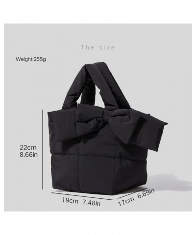 Puffer Tote Bag, Trendy Chic Quilted Padded Soft Crossbody Bag Shoulder Bags with Cute Bow for Women Winter Black $19.94 Totes