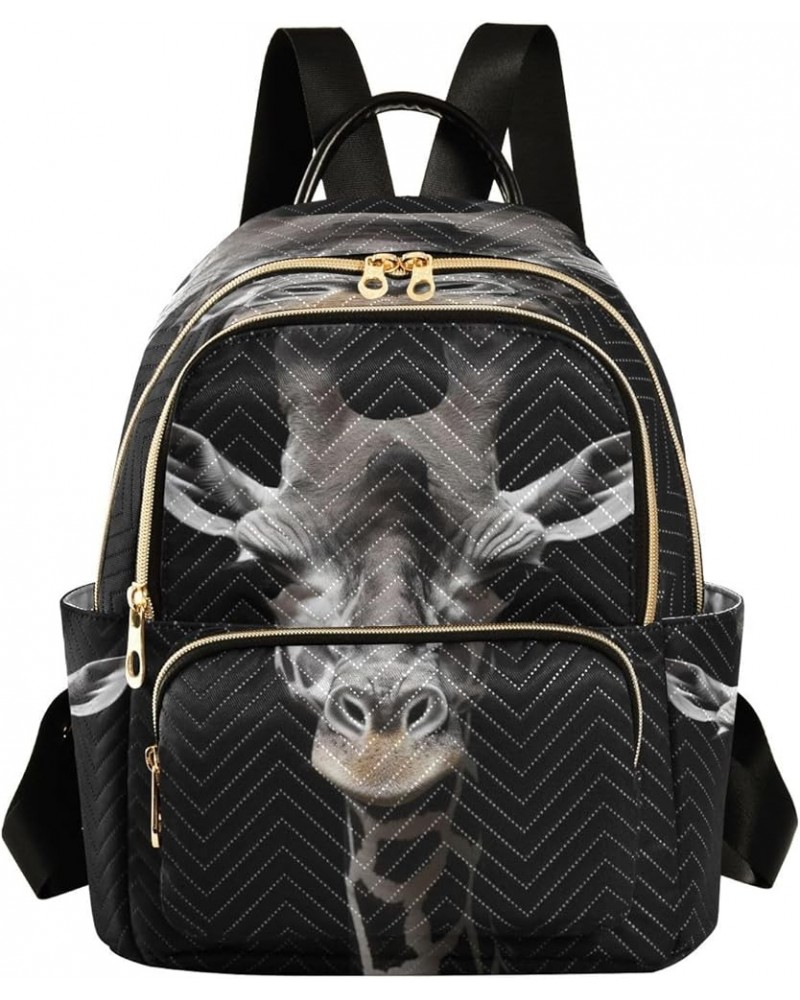 Black Giraffe Quilted Backpack for Women Purse Shoulder Bags Travel Bag for Daily Work Nurse S Small $14.88 Backpacks