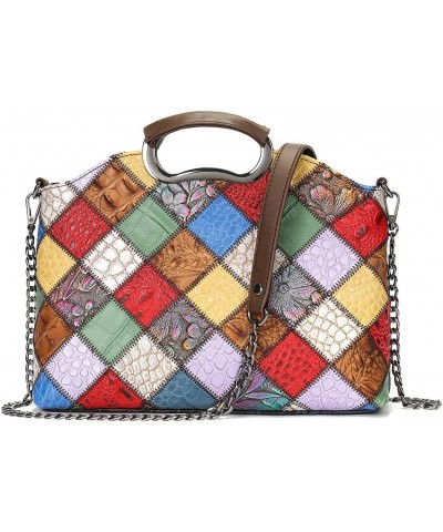 Floral Pattern Women Purse, Genuine Leather Ladies Designer Tote Bag Unique Handbag Multicolor Patchwork Shoulder Bags Multic...