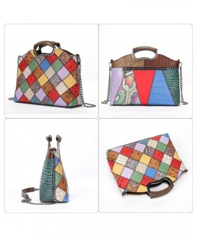 Floral Pattern Women Purse, Genuine Leather Ladies Designer Tote Bag Unique Handbag Multicolor Patchwork Shoulder Bags Multic...