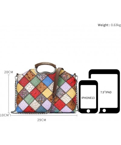 Floral Pattern Women Purse, Genuine Leather Ladies Designer Tote Bag Unique Handbag Multicolor Patchwork Shoulder Bags Multic...