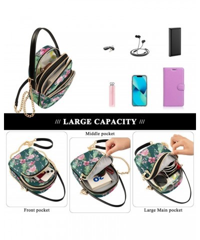 Cell Phone Purse Hibiscus Flamingo Pink Tropical Leaves Crossbody Handbag Durable Shoulder Bag Sturdy Travel Pouch Compact Ch...