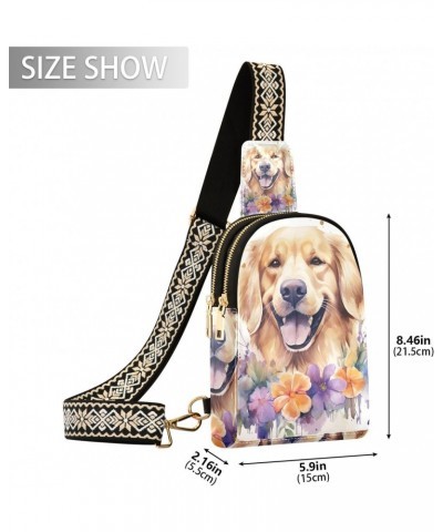 Sling Bag for Women Cute Dog Flowers Crossbody Bag Small Chest Bag Shoulder Bag Cell Phone Purse for Casual Travel Hiking Run...