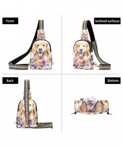 Sling Bag for Women Cute Dog Flowers Crossbody Bag Small Chest Bag Shoulder Bag Cell Phone Purse for Casual Travel Hiking Run...