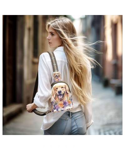 Sling Bag for Women Cute Dog Flowers Crossbody Bag Small Chest Bag Shoulder Bag Cell Phone Purse for Casual Travel Hiking Run...