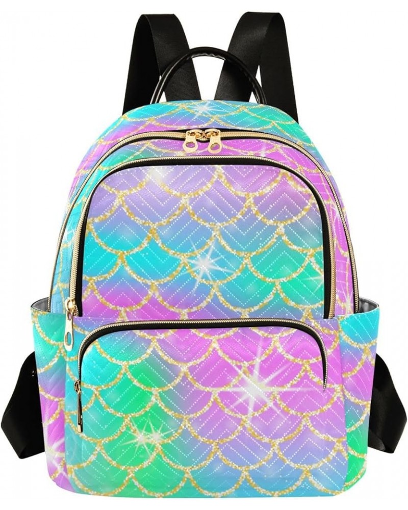 Backpack Purse for Women Rainbow Mermaid Scales, Mini Fashion Backpack Vivid Bling Lightweight Casual Daypack Shoulder Bag Tr...