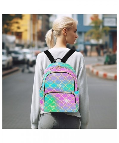 Backpack Purse for Women Rainbow Mermaid Scales, Mini Fashion Backpack Vivid Bling Lightweight Casual Daypack Shoulder Bag Tr...