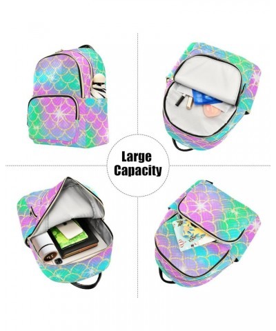 Backpack Purse for Women Rainbow Mermaid Scales, Mini Fashion Backpack Vivid Bling Lightweight Casual Daypack Shoulder Bag Tr...