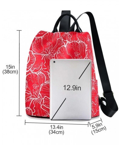 Navy Blue Butterflies Backpack Purse for Women Rucksack Anti Theft Handbag with Pompom Travel Bag Red White Floral $18.58 Bac...