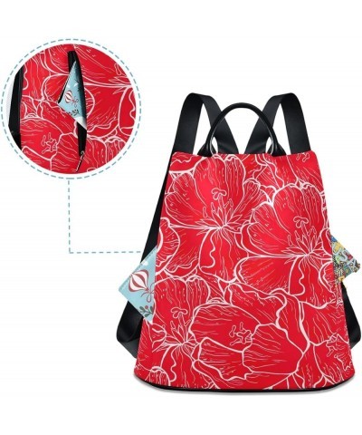 Navy Blue Butterflies Backpack Purse for Women Rucksack Anti Theft Handbag with Pompom Travel Bag Red White Floral $18.58 Bac...